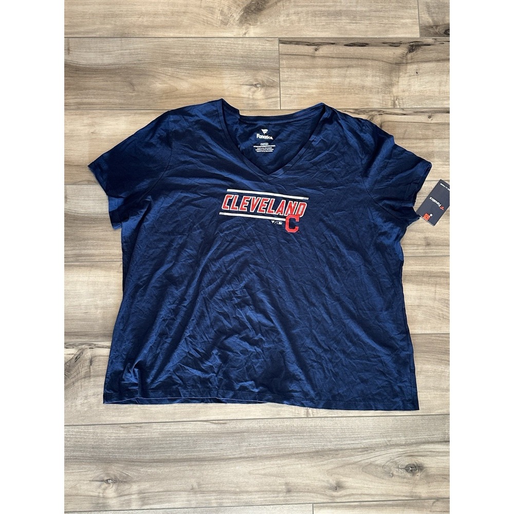 Cleveland Guardians Fanatics Women's V-Neck Graphic T-Shirt, Blue, Size 3X, NWT